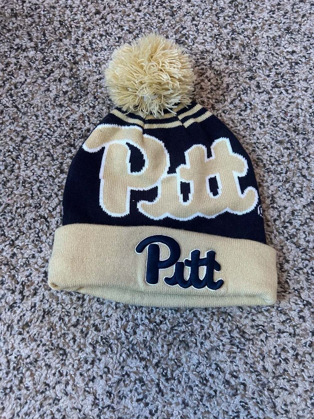 New Era Pittsburgh Panthers Beanie Pom Winter Hat Blue Gold